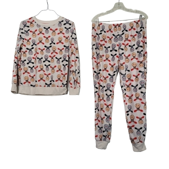 Holiday Time WMS Medium Pajamas Moose Print Red Cream Super Soft Fleece Cozy - Picture 1 of 8